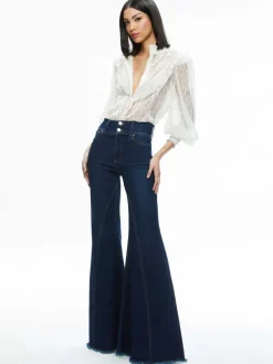 Women Alice and Olivia Rheba Mock Neck Button Front Lace Top