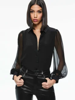 Women Alice and Olivia Roanne Blouson Sleeve Button Down