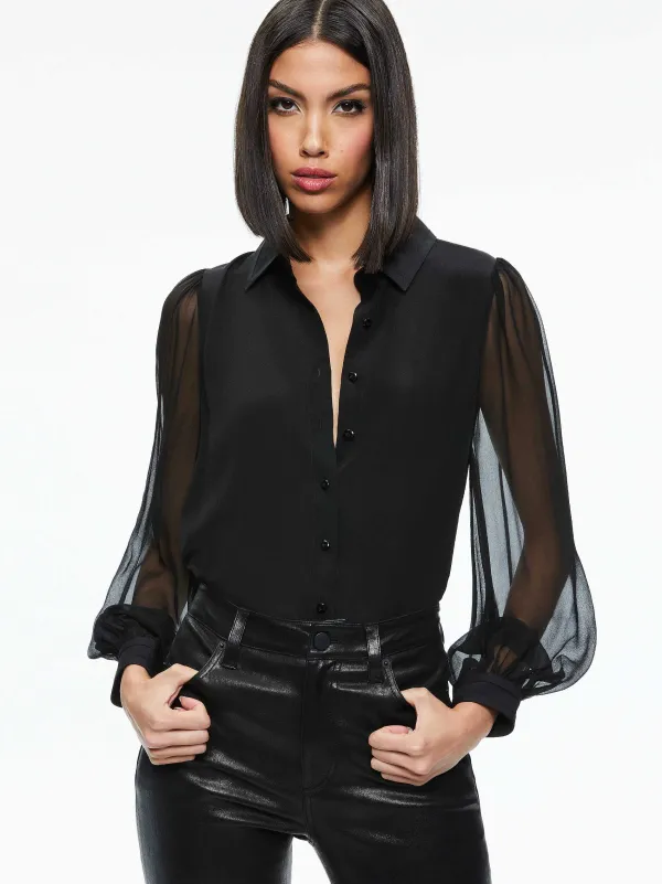 Women Alice and Olivia Roanne Blouson Sleeve Button Down