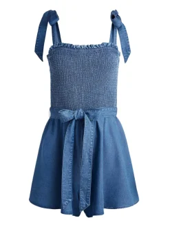 Women Alice and Olivia Roz Smocked Chambray Romper