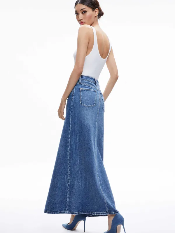 Women Alice and Olivia Rye Denim Maxi Skirt
