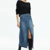 Women Alice and Olivia Rye Denim Maxi Skirt With Vegan Leather
