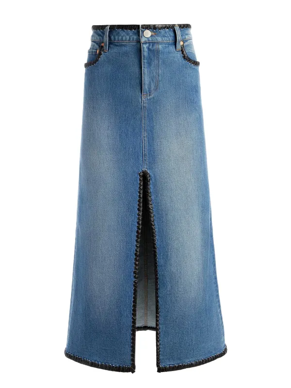 Women Alice and Olivia Rye Denim Maxi Skirt With Vegan Leather