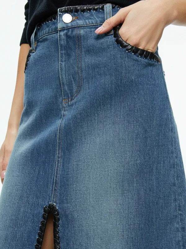 Women Alice and Olivia Rye Denim Maxi Skirt With Vegan Leather