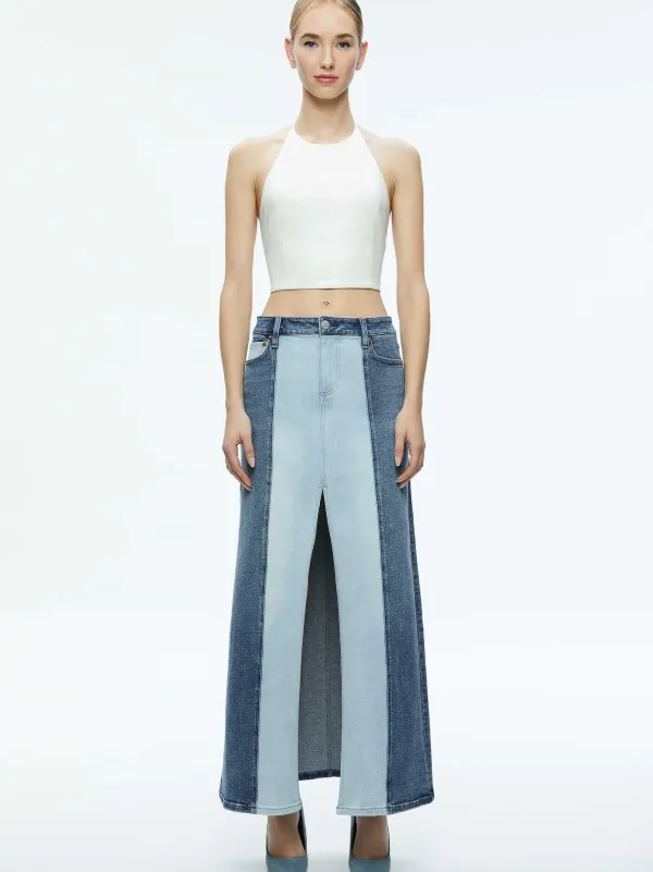 Women Alice and Olivia Rye Denim Two Tone Maxi Skirt