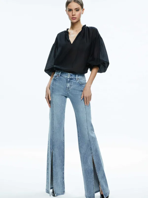 Women Alice and Olivia Sedona Low Rise Center Front Slits Flare Jean
