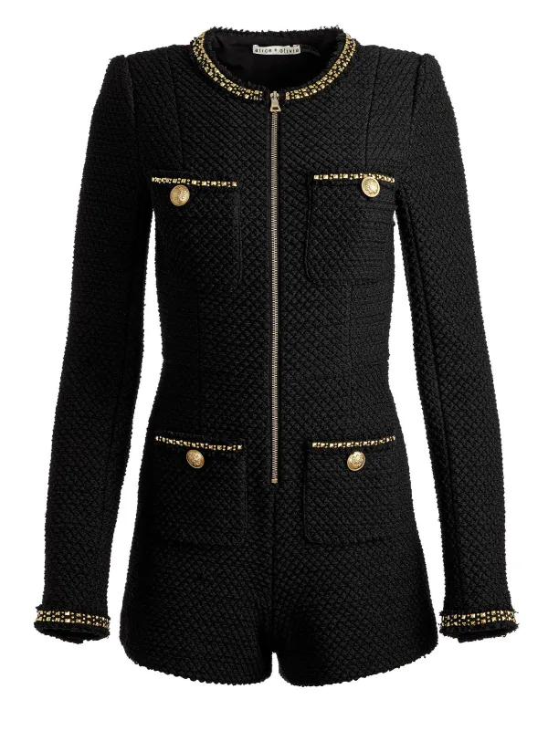 Women Alice and Olivia Shiloh Gold Zipper Romper
