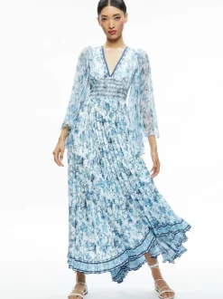 Women Alice and Olivia Sion Sunburst Pleated Maxi Dress