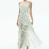Women Alice and Olivia Sondra Tie Strap Lace Ruffled Maxi Dress