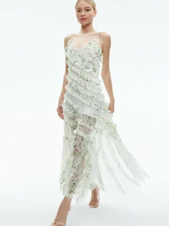 Women Alice and Olivia Sondra Tie Strap Lace Ruffled Maxi Dress