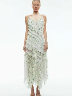 Women Alice and Olivia Sondra Tie Strap Lace Ruffled Maxi Dress