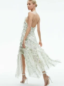 Women Alice and Olivia Sondra Tie Strap Lace Ruffled Maxi Dress