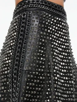 Women Alice and Olivia Sosie Studded Leather Midi Skirt