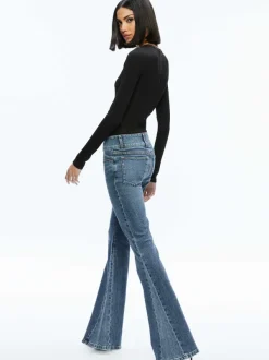 Women Alice and Olivia Stacey Godet Bell Flare Jean