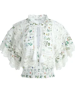 Women Alice and Olivia Tabitha Lace Button Front Cropped Blouse