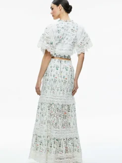 Women Alice and Olivia Tabitha Lace Button Front Cropped Blouse