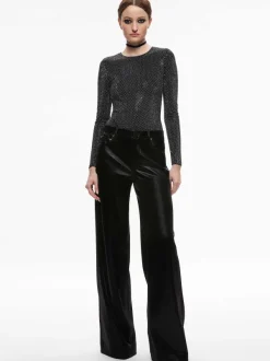 Women Alice and Olivia Taeyn Embellished Crew Neck Bodysuit