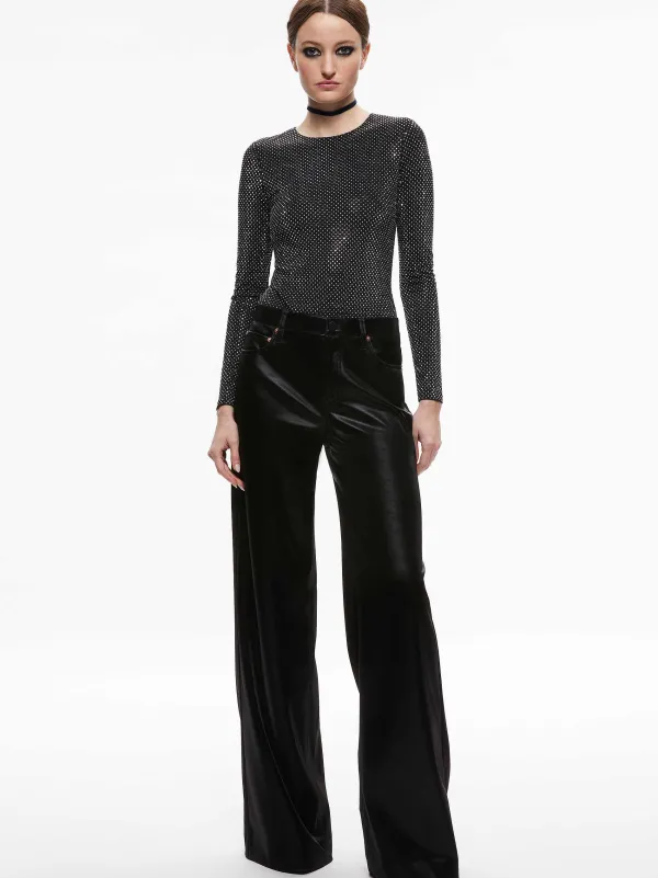Women Alice and Olivia Taeyn Embellished Crew Neck Bodysuit