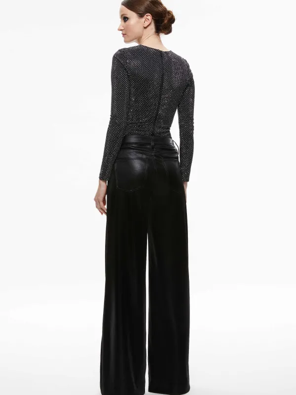 Women Alice and Olivia Taeyn Embellished Crew Neck Bodysuit