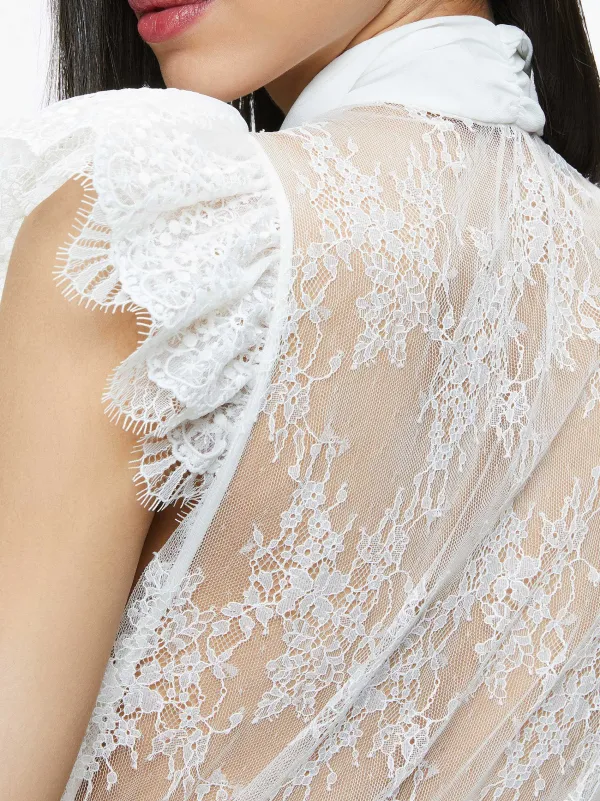 Women Alice and Olivia Talulah Ruffled Lace Blouse