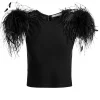 Women Alice and Olivia Tamica Feather Detail Top