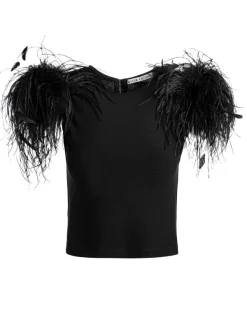 Women Alice and Olivia Tamica Feather Detail Top