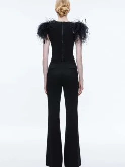 Women Alice and Olivia Tamica Feather Detail Top