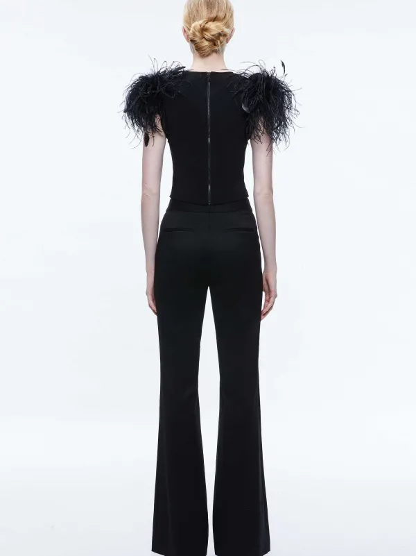 Women Alice and Olivia Tamica Feather Detail Top