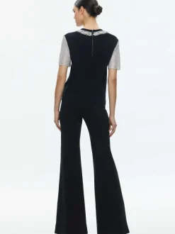 Women Alice and Olivia Tari Embellished Crystal Sleeve Tee