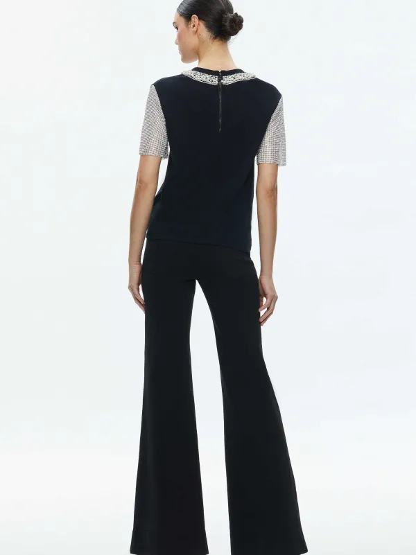 Women Alice and Olivia Tari Embellished Crystal Sleeve Tee