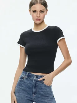 Women Alice and Olivia Tess Ribbed Baby Tee