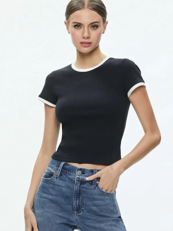 Women Alice and Olivia Tess Ribbed Baby Tee