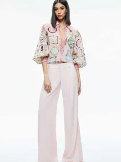 Women Alice and Olivia Tiffie Staceface Drama Sleeve Blouse