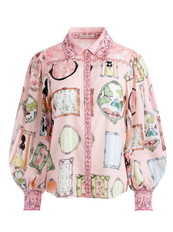 Women Alice and Olivia Tiffie Staceface Drama Sleeve Blouse