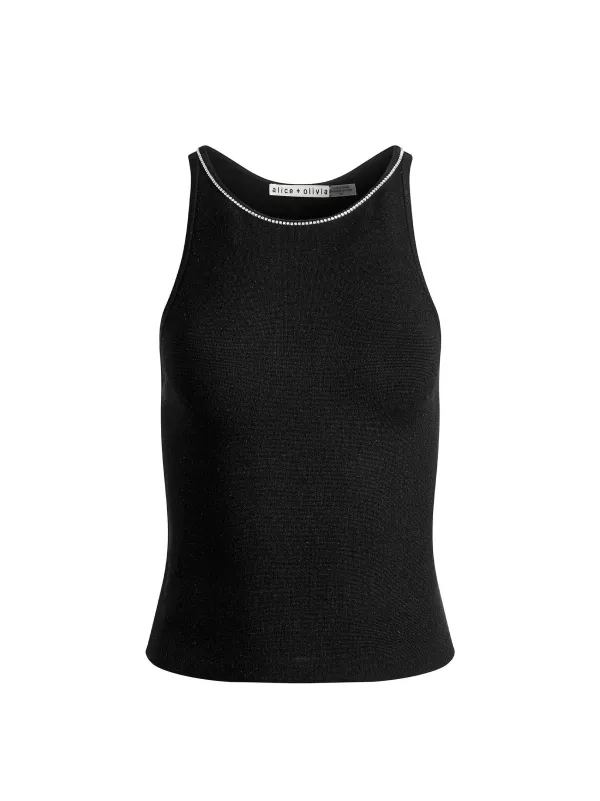 Women Alice and Olivia Val Crystal Fringe Cutout Tank