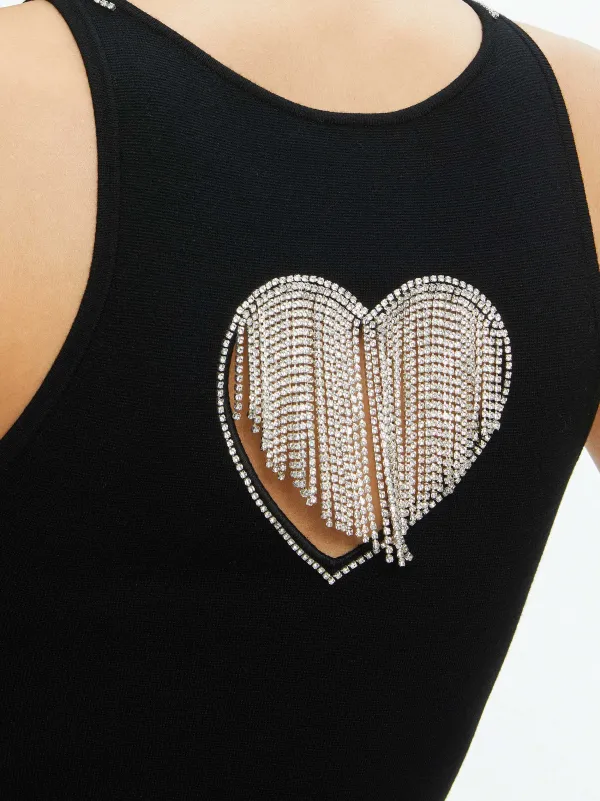 Women Alice and Olivia Val Crystal Fringe Cutout Tank