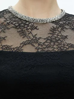 Women Alice and Olivia Vanita Embellished Neck Lace Crop Top + Iyanna Lace Maxi Skirt
