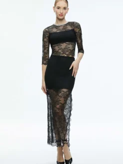 Women Alice and Olivia Vanita Embellished Neck Lace Crop Top + Iyanna Lace Maxi Skirt
