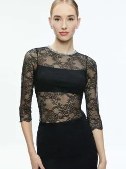 Women Alice and Olivia Vanita Embellished Neck Lace Crop Top + Iyanna Lace Maxi Skirt