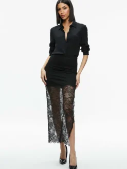 Women Alice and Olivia Vanita Embellished Neck Lace Crop Top + Iyanna Lace Maxi Skirt