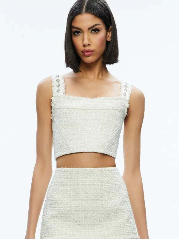 Women Alice and Olivia Vicenta Embellished Structured Corset + Ecenia Mini Skirt