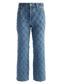 Women Alice and Olivia Weezy Quilted Embellished Cropped Mid Rise Jean