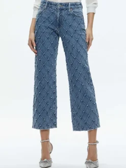 Women Alice and Olivia Weezy Quilted Embellished Cropped Mid Rise Jean