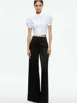 Women Alice and Olivia Willa Cropped Puff Sleeve Button Down