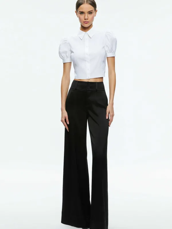 Women Alice and Olivia Willa Cropped Puff Sleeve Button Down