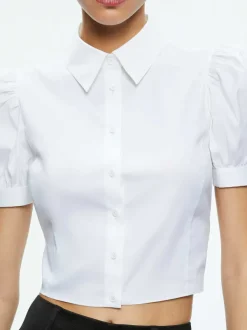 Women Alice and Olivia Willa Cropped Puff Sleeve Button Down