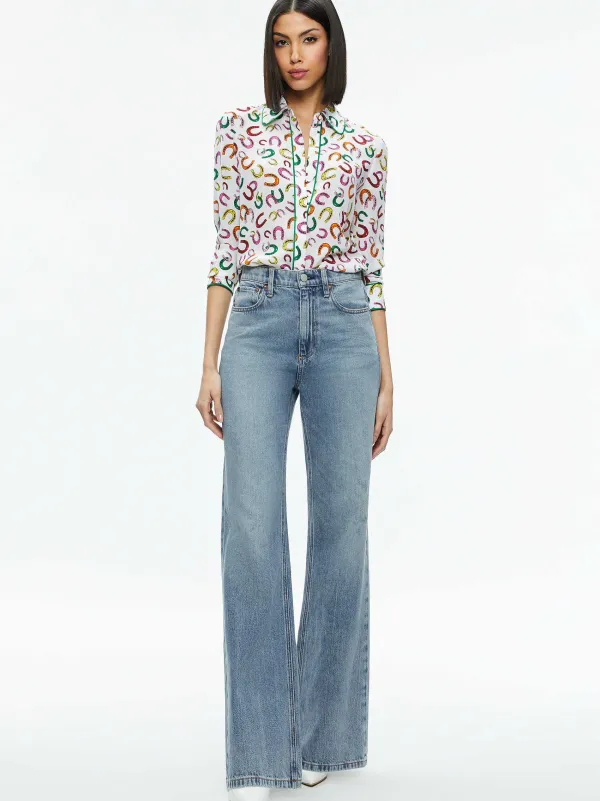 Women Alice and Olivia Willa Placket Top With Piping