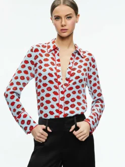 Women Alice and Olivia Willa Placket Top With Piping