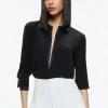 Women Alice and Olivia Willa Relaxed Placket Top With Piping Detail