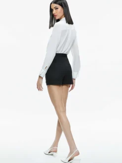 Women Alice and Olivia Willa Relaxed Placket Top With Piping Detail